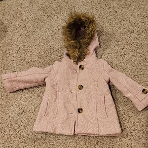 Jessica Simpson Pink Pea Coat with Faux Fur Hood